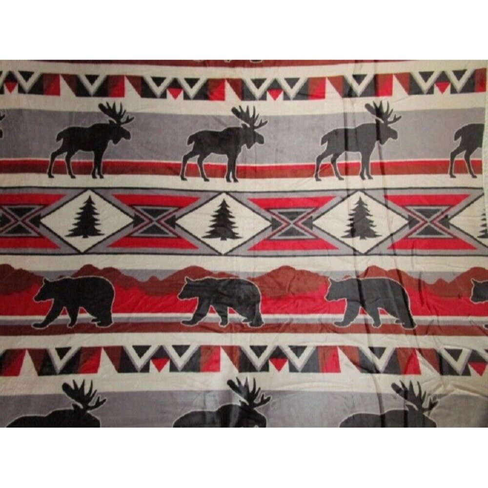 New Moose Bears Sherpa Gift Fleece Throw Blanket Southwest Rustic Mountain Decor - Picture 2 of 4